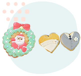 サンタさんと結婚式の洋服の形のクッキー